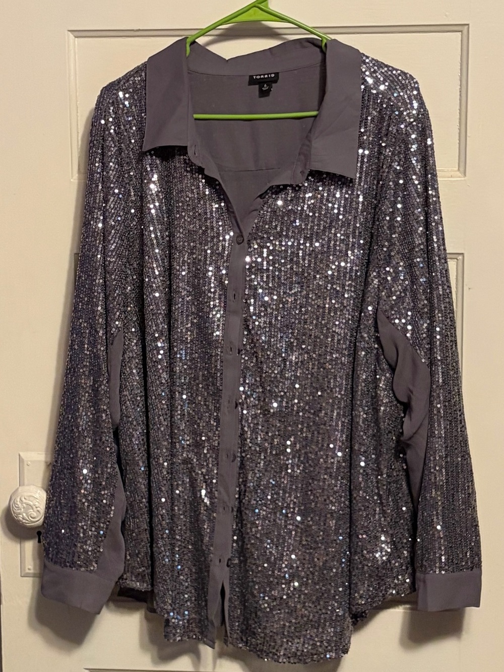 torrid Silver Sequin Button-Front Blouse